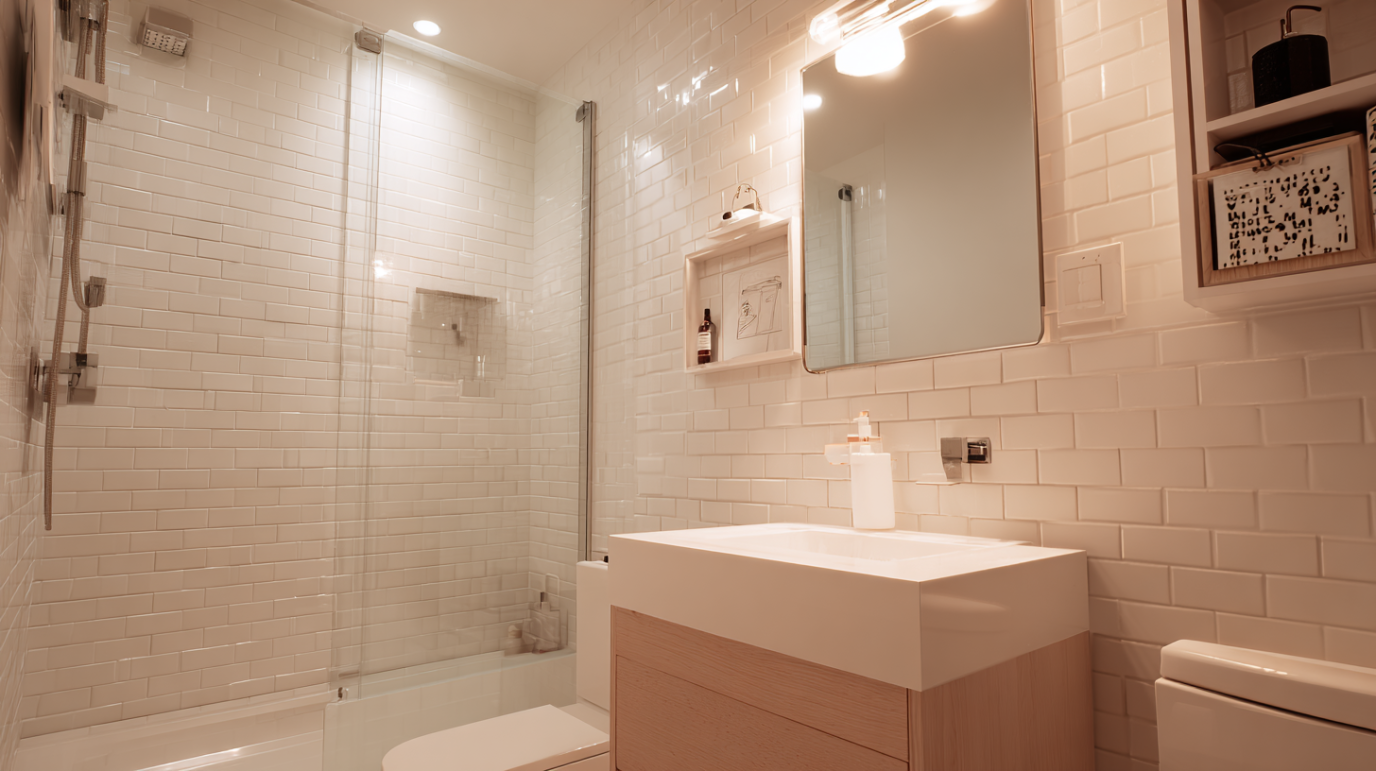 Moderno malo kupatilo svetlih nijansi